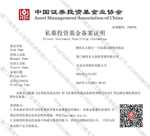 喜讯丨博芮东方稳行一号私募证券投资基金备案成功！